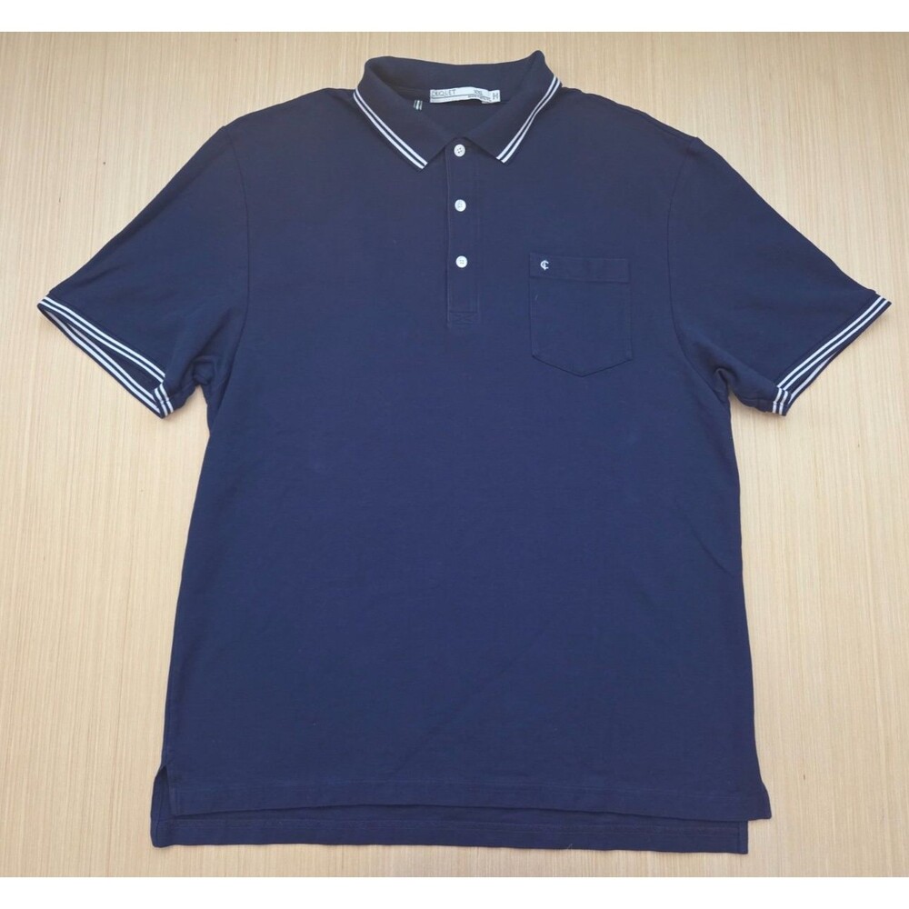 Criquet Mens Navy Blue Short Sleeve Polo Shirt 2XL XXL Contrast Trim Pocket